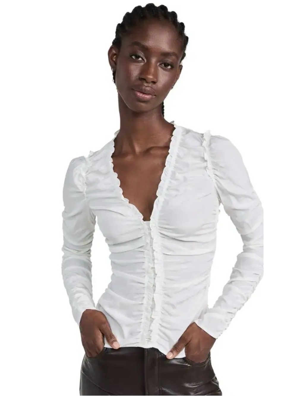 A.L.C. Beckett Ruched Top, White, size 4